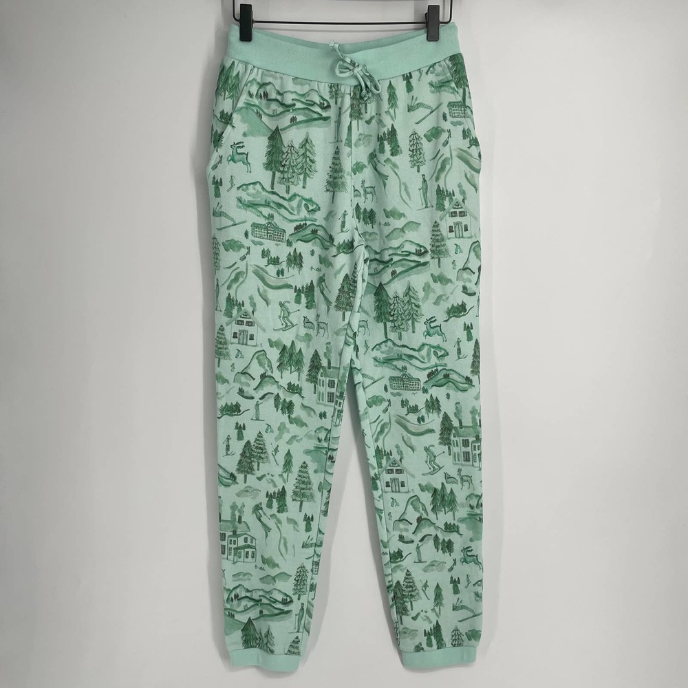 Hill House Teddy Jogger Sweatpants in Ski Chalet Print Green - Picture 7 of 8